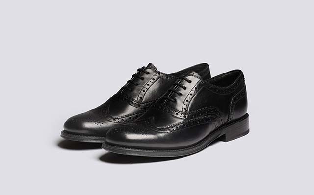 Grenson Rose Womens Brogues in Black Dipped Leather GRS212686